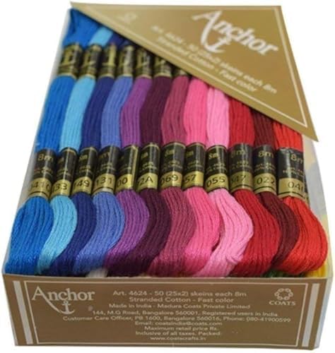Cotton Hand Embroidery Floss, Embroidery Thread, Cross Stitch Thread, Anchor Threads Floss/Skeins Rainbow Color (Pack of 25 Skeins)