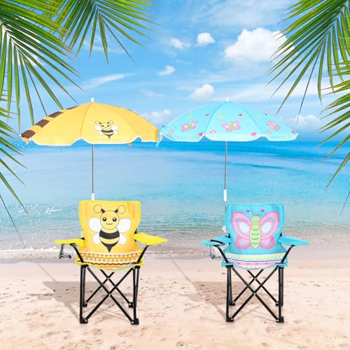 Burbell 2 Sets Kids Folding Beach Chair with Umbrella, Butterfly and Bee - image 5