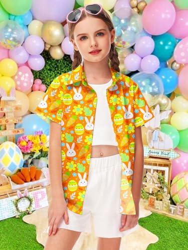 Image of Remimi Unisex Kids 4th of July Button Up Shirt Boys American Flag Print Hawaiian Beach Short Sleeve Tops 5-14 Years