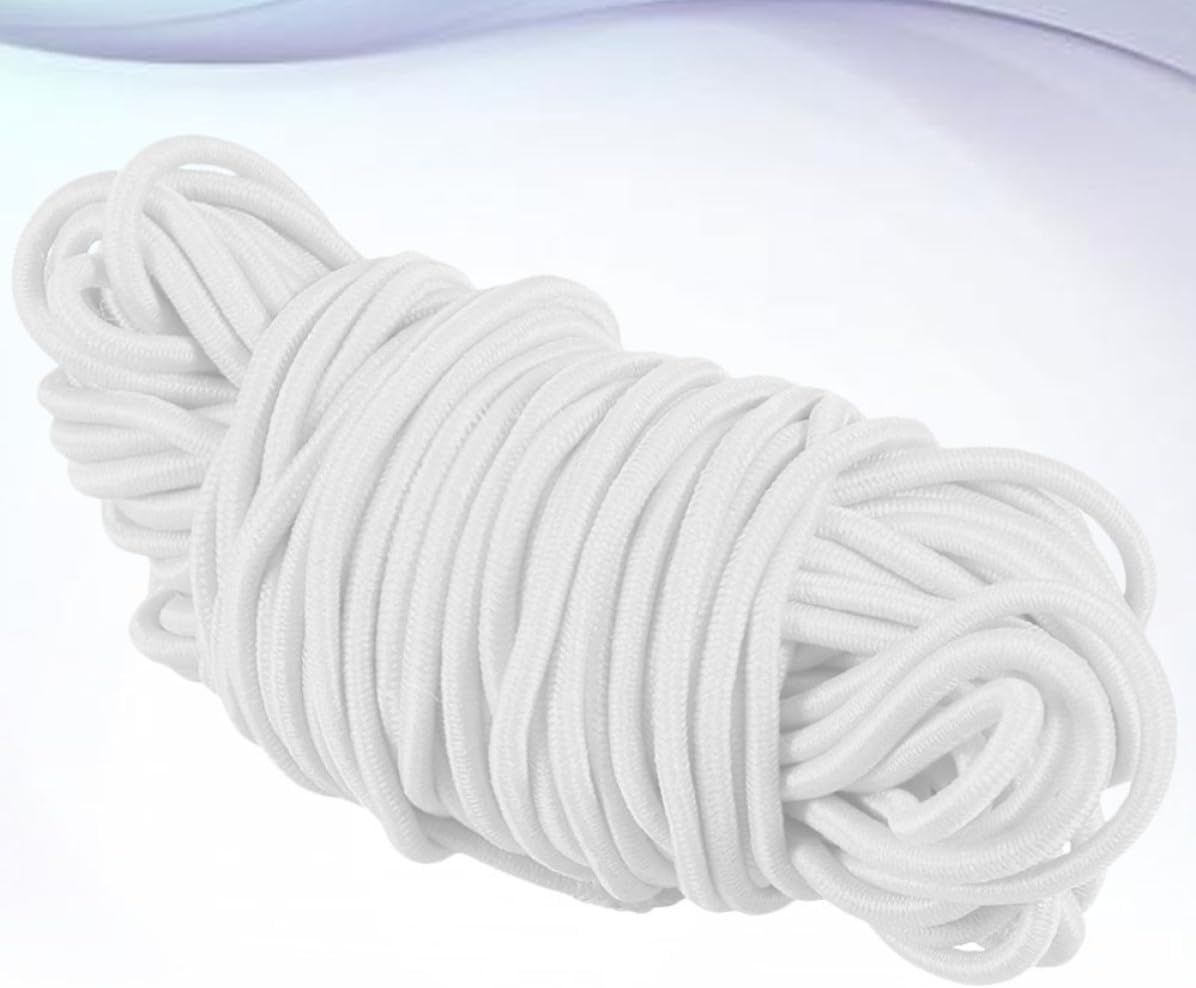 Sosoport Elastic Cord Stretch Band and Other DIY Projects for Mask Making Easy to Cut 100m White Round DIY Accessories Polyester and Latex Stretch Cord Ribbon
