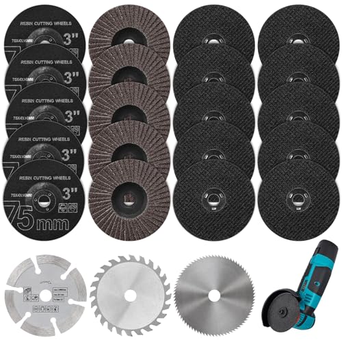 23 Stück Trennscheiben & Fächerscheiben Set 75mm 75x1.2x10mm Trennscheiben für Kleine Flex Mini Winkelschleifer Scheiben zum Schleifen Schneiden und Polieren Von Metall Holz Stein und Kunststoff