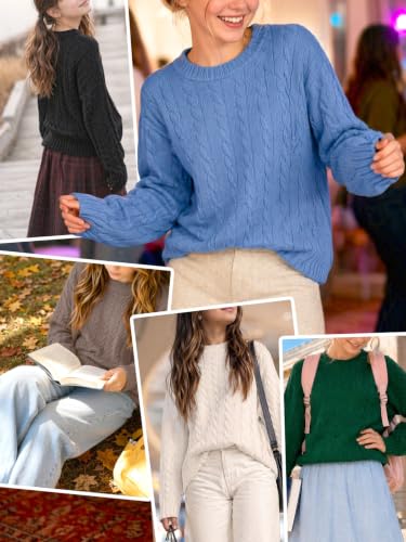 Image of Girls Sweaters Winter Tops Kids School Picture Teen Fashion Long Sleeve Crew Neck Cable Knit Casual Fall Cozy Pullover
