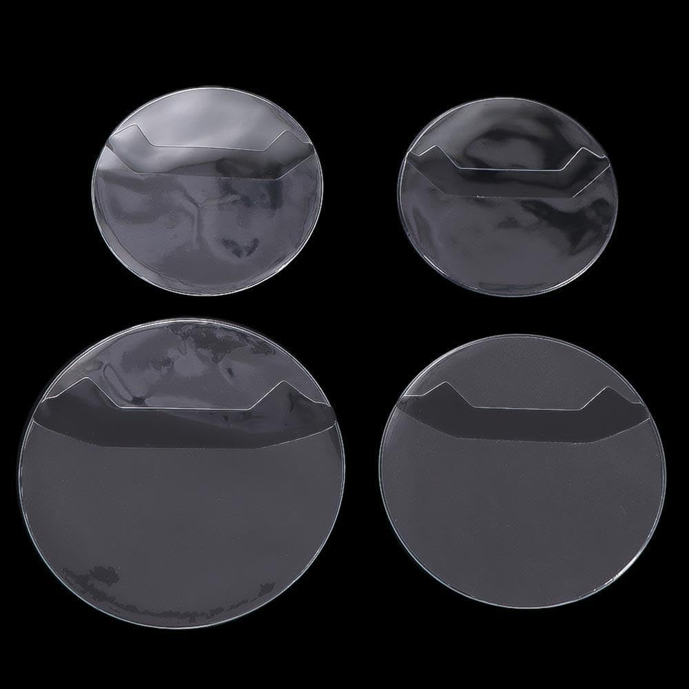20pcs Badge Films, 4 Sizes Clear Film for Round Badge Button, Plastic Circle Protective Cover Transparent Film Button Maker Parts