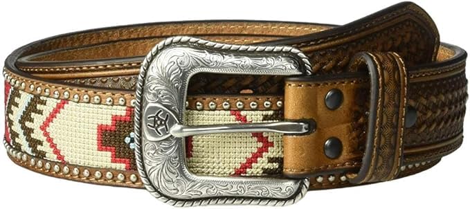 Western Handmade Beaded Men's Leather Belt Quality Thick Durable Wax Colorful Designs Cowboy Style Alloy Classic Fitted Casual Formal Wear in Pant Trouser Jeans Size: W-37-40/L-47in