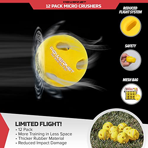 Powernet Micro Crushers Limited Flight Training Baseballs 12 Pk | Batting Practice Ball For Pre-Game Warm Ups And Hitting Drills | Better Eye Coordination For Speed & Power (Yellow) #TOP2