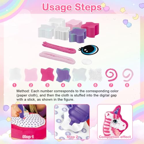 Image of PATPAT DIY Poke Art Cartoon Unicorn Pillow, Educational Craft Kit for Kids & Adults, Enhances Creativity, Fine Motor Skills, Hand-Eye Coordination, No Sewing Required Unicorn Gifts for Girls