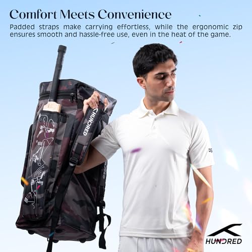 Image of Hundred Polyester Aspire Cricket Kitbag | Spacious & Durable Sports Gear Bag with Multiple Compartments | Shoe Compartment & Sturdy Zippers | Padded Straps(Camo Green)
