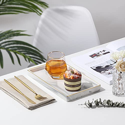 Luxspire Bathroom Vanity Tray, Golden Rimmed Jewelry Organiser rectangle Ceramic Tray, Kitchen Countertop Ring Dish Holder Cosmetic Organiser plate for Candles Perfume Home Décor, Medium, Marble White - Cosy Home Interiors Luxspire Bathroom Vanity Tray, Golden Rimmed Jewelry Organiser rectangle Ceramic Tray, Kitchen Countertop Ring Dish Holder Cosmetic Organiser plate for Candles Perfume Home Décor, Medium, Marble White - Image 4