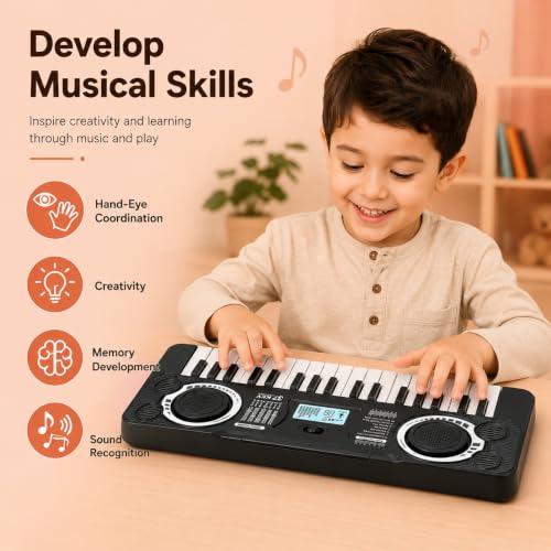 Image of 37 Key Piano Keyboard for Kids Electronic Musical Toy Gift | 2 Modes, Electronic Musical Instrument, Indian Tunes & Piano, USB Type-C Operated, Battery Not Included