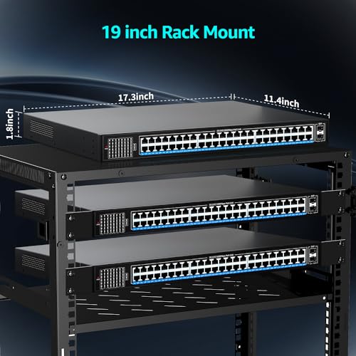 Image of 48 Port Gigabit PoE Switch Unmanaged with 48 Port IEEE802.3af /at PoE+@400W, 2 x 1G SFP, NICGIGA 50 Port Network Power Over Ethernet Switch, Desktop /Rackmount