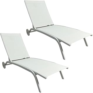 MOMMAHOME® Pack 2 Tumbonas Jardin Exterior - Reclinable 4 Posiciones, Terraza y Piscina, Ruedas de Aluminio, Textilene Blanco, Mallorca, Color Blanco, 193x61x30/94 cm