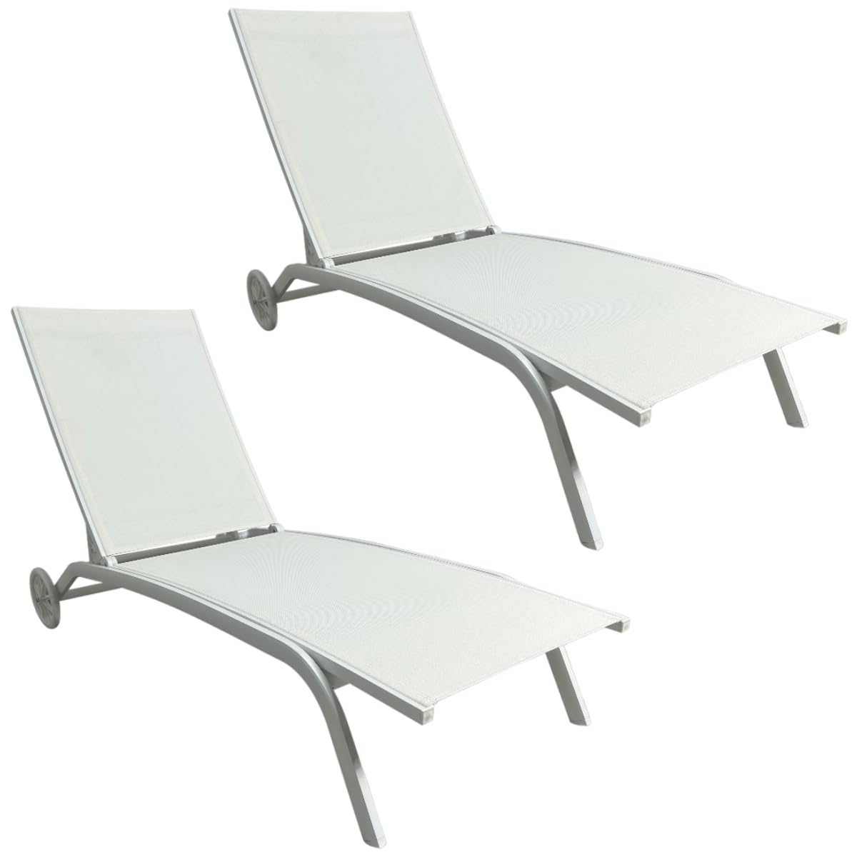 MOMMAHOME® Pack 2 Tumbonas Jardin Exterior - Reclinable 4 Posiciones, Terraza y Piscina, Ruedas de Aluminio, Textilene Blanco, Mallorca, Color Blanco, 193x61x30/94 cm