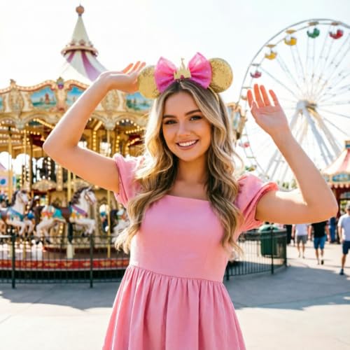 Image of DRESHOW Mouse Ears Bow Headbands Minnie Ears Headband Glitter Party Decoration Cosplay Costume for Women