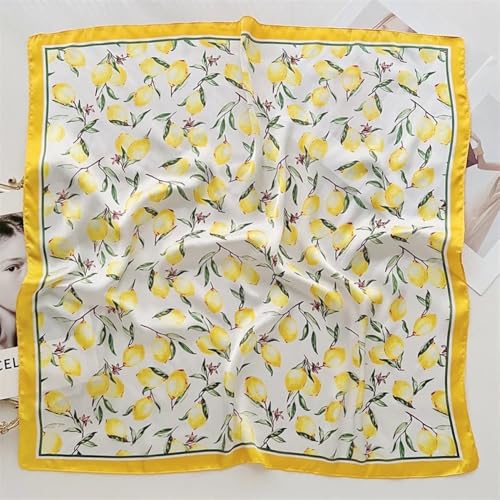 Lemon Print Silk Scarf, Retro Silk Scarves, Floral Printed Bandana Headscarf Wedding Neckerchief Accessories for Festival Cosplay Rave Outfit Gifts 70 * 70cm3
