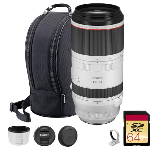 Canon RF 100-500mm f/4.5-7.1L is USM Lens – Full-Frame Telephoto Zoom Lens with Image Stabilization & Fast Autofocus for Wildlife (4112C002) + 64GB Memory Card