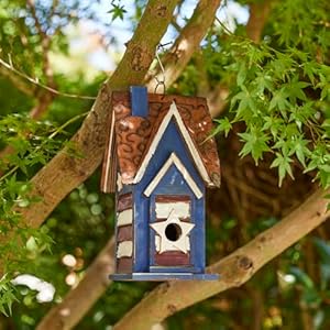 Glitzhome 12.25" H Patriotic Solid Wood Hanging Birdhouse Decorative Pet Cottage Villa Distressed Wooden Bird House with 3D Star for Garden Patio Backyard Glitzhome 1225 H Patriotic Solid Wood Hanging Birdhouse Decorative Pet Cottage Villa Distressed Wooden Bird House with 3D Star for Garden Patio Backyard