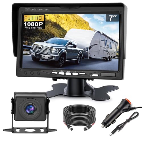 Kairiyard Backup Camera, HD 1080P Truck RV Reverse Camera with 7 Inch Monitor DIY Grid Lines No Delays Wired Rear View Camera System for Car Trailer Camper