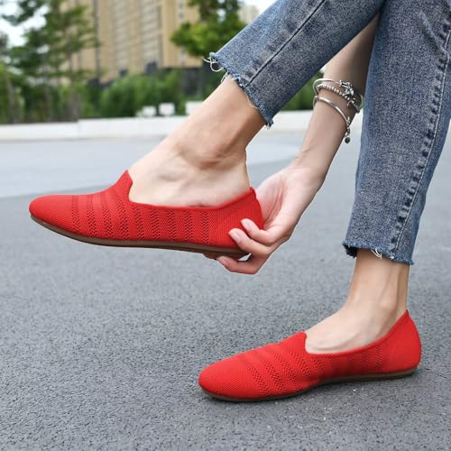 Image of poemlady Women's Ballet Flat Shoes Dress Shoes Knit Round Toe Slip On Ballerina Walking Flats Shoes for Woman Low Wedge Casual