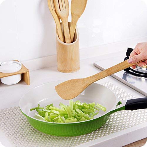 Miniatura 5 de Hollylife Utensilios De Cocina 5 Piezas Moderna, Sólidas Espátula Cuchara De Bambú Puro Madera Natural, Sin Barnizada