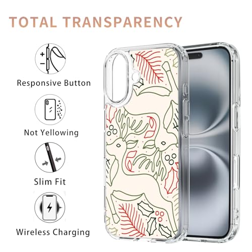 Coque iPhone 16 Plus Noël transparente avec motif cerf beige d'hiver