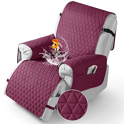 Image of TAOCOCO 100% Waterproof Recliner Chair Covers, Non Slip Recliner Covers that Stay in Place, One-Piece Washable Reclining Chair Cover with Elastic Straps, Wine, Fits 25 inch Seat Width
