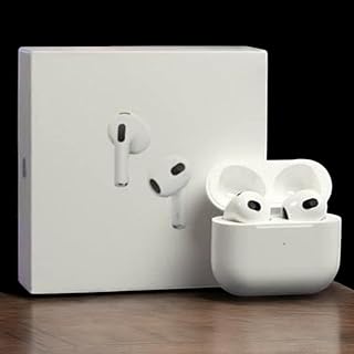 سماعات أذن بلوتوث ايربودز برو 3 بلس الجيل الثالث مع علبة شحن لاسلكي بخاصية إلغاء الضوضاء النشط بلون أبيض بتقنية ترو وايرليس