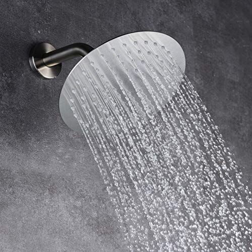 Image of SUMERAIN Brushed Nickel Shower System with Waterfall Tub Spout | 8 inch Stainless Steel Rain Shower, Brass Handheld Shower, Brass Rough in Valve, Concealed Box Design
