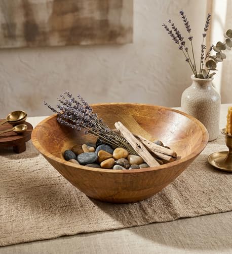 Image of Decorative Wooden Bowl | Natural Finish Fruit & Serving Bowl | Lite Brown Handcrafted Wooden Bowl for Home Decor & Kitchen