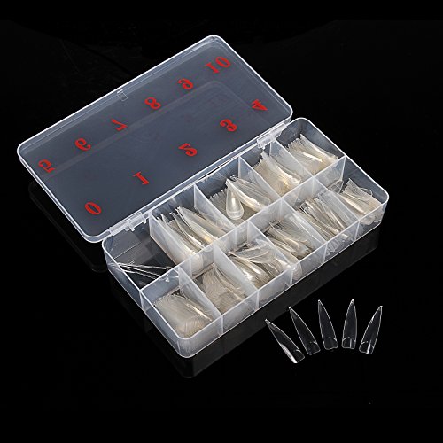 Baisidai 500pcs Clear Long Stiletto Pointy Artificial Fake Half Cover False Hand Nails Tips Art with Free Nail Clipper