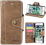 LENSUN Coque iPhone SE 2022 5G/2020,Coque iPhone 7/8,Housse Étui Cuir Portefeuille, Horizontale Rangements de Cartes et Fermeture Aimantée, pour Apple iPhone 7 4.7' – Café (7G-GT-CE)