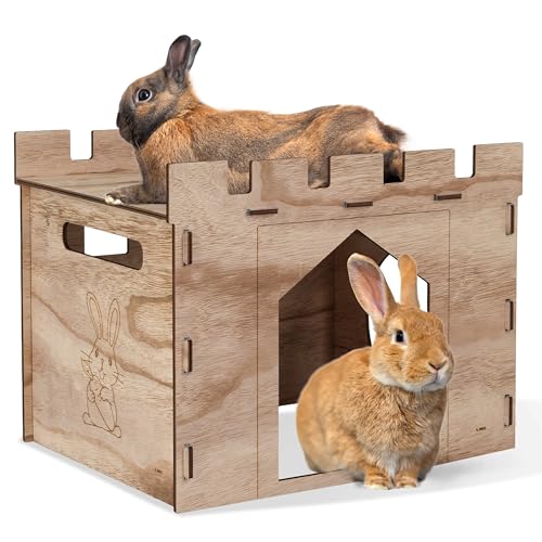 HIIMALEX Large Sturdy Bunny House with Spacious Balcony Hidey Detachable Playhouse for Rabbit Hideout Castle Tower Toys for Indoor Bunnies Guinea Pig Hamster Chinchilla Gerbil