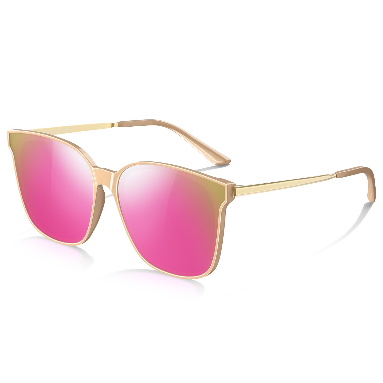 Photo 1 of DUCO Oversized Polarized Sunglasses Womens Trendy Mirrored Shades Retro Round Vintage Light Weight UV400 Sun Glasses W016 (04- Gold Frame Colorful Lens)