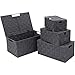 KEDSUM Woven Storage Baskets Boxes Bins, Storage Baskets with Lids Storage Cube Bins Closet Storage Baskets, Woven Organizer Baskets Built-in Carry Handles (Grey Set of 4)