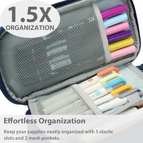 Image of SPACEMATE Pencil Case Pouch Box Bag School Supplies Girls Boys Kids, Cute Preppy Stuff Large Big Capacity Aesthetic Pen Organizer, Back to College Stationary, Navy Blue, Classic Stlye, 1800ml