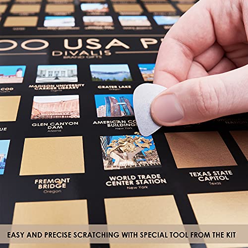 Top 100 Destinations Scratch Off Poster – Large Scratchable Poster Of The Best Travel Destinations Of The United States - Black And Gold Chart To Mark Us Places Visited - Best Places I`ve Been Poster - Globetrotter Poster Of Places Where You Have Been #TOP1