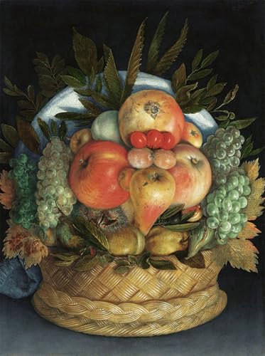 Cuadro decorativo de Arcimboldo: retrato reversible de frutas en lienzo de 60x90cm