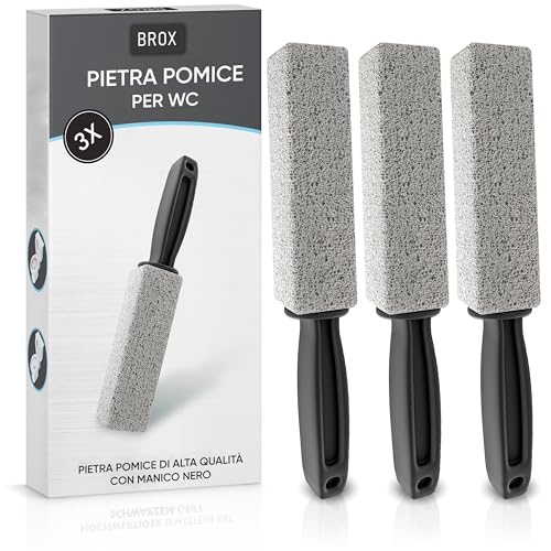 BROX® Pietra Pomice WC 3 Pezzi – Detergente per WC contro il Calcare e Incrostazioni di Urina – Pumice Stone Toilet – Pietra per la Pulizia Efficace – Rimuovi Calcare con Manico Nero