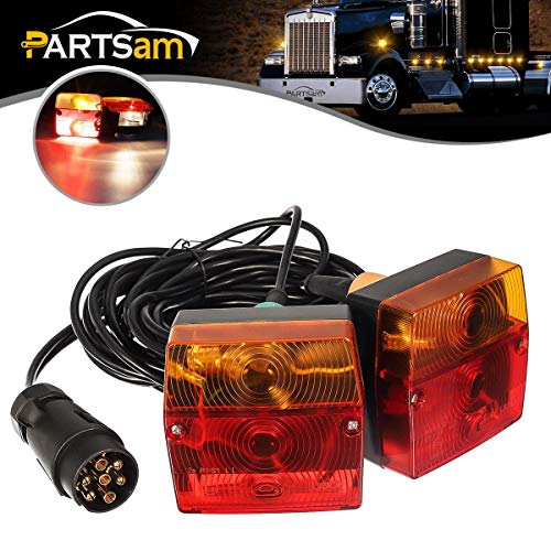 Partsam Kit de Luces traseras magnéticas para Remolque, 2 Luces traseras universales para Remolque,12V, indicador de Parada de Freno Trasero, luz de matrícula, Cable de 6m con Enchufe de 5 Pines