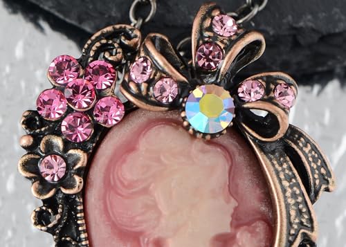 Image of Alilang Vintage Inspired Crystal Rhinestones Victorian Lady Cameo Pendant Necklace Maiden Flower Ribbon Bow Brooch Pin
