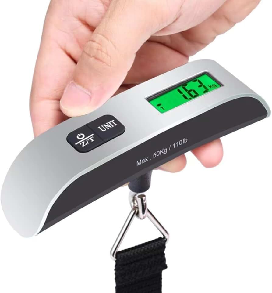 Balança Digital de Mão Portátil 50 kg – Gancho em Aço Inoxidável, Display Iluminado, Função Tara, Auto-Zero e Desligamento Automático – Ideal para Bagagens, Viagem, Pesca e Uso Doméstico