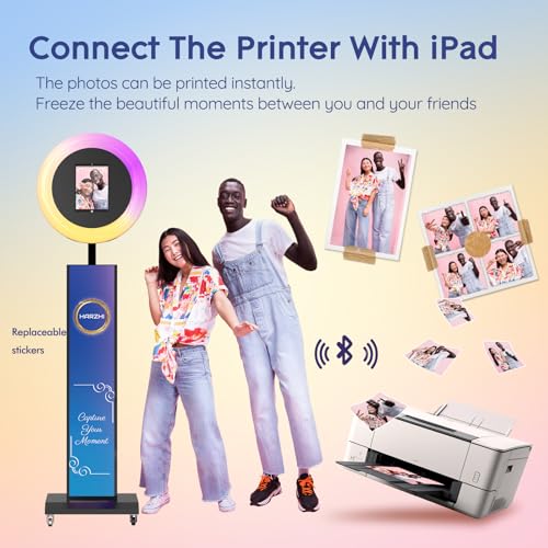 Image of HARZHI Portable Photo Booth Compatible with iPad, Photo Booth Stand Shell, Perfect for Weddings and Parties, Free ChackTok Membership, Free Custom Logo, with Flight Case (Black, Photobooth-Pro)