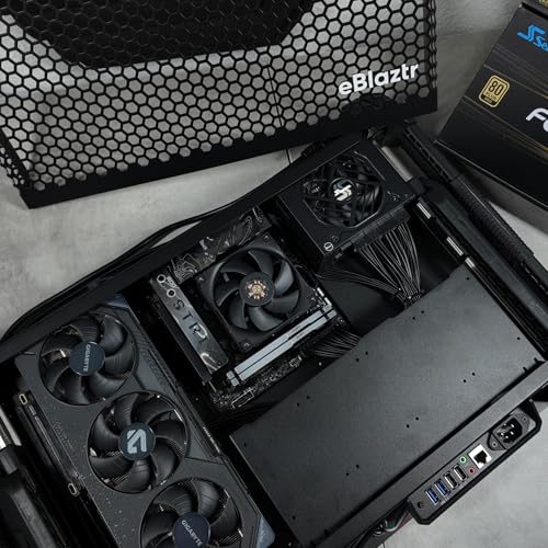 Image of eBlaztr Portable ITX PC Case Full Desktop GPU Performance, Matte Black Aluminum, PCIe 4.0 Riser Cable, DP Ribbon Cable, Patented Leg System