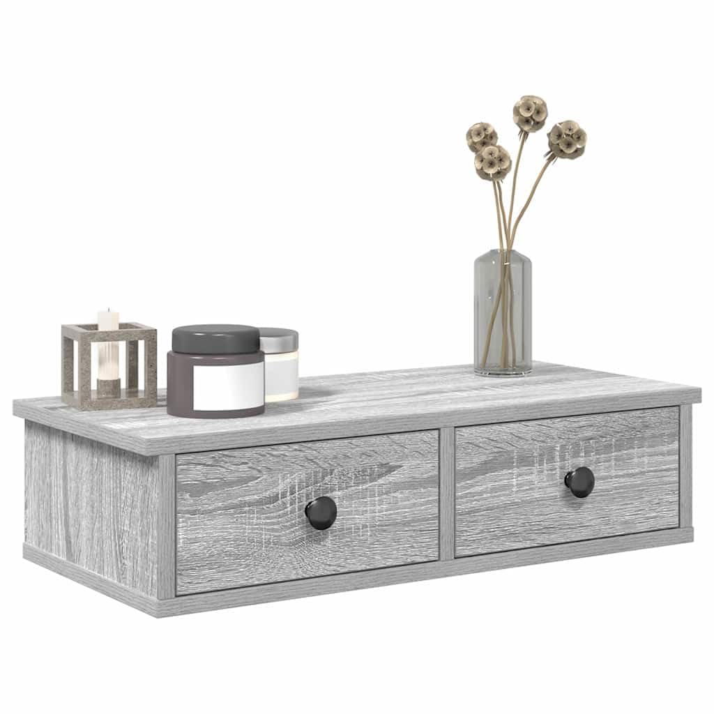 Étagère murale avec tiroirs gris meuble de rangement suspendu bois d'ingénierie