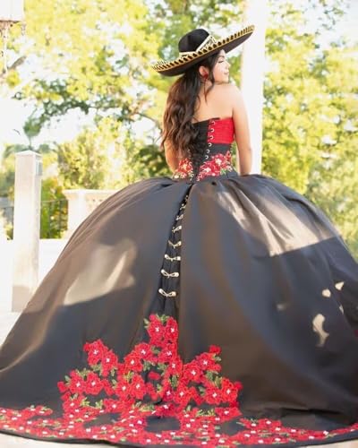 Applique Satin Quinceanera Dresses Ball Gown Strapless Sweet 16 Dresses Organza Sparkly Evening Gown3