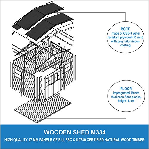 TIMBELA Holz Gartenschuppen MIT IMPRÄGNIERTEM Boden - Abstellkammer mit Fenstern - H226x318x220 cm/6 m² Naturholz… – Bild 7
