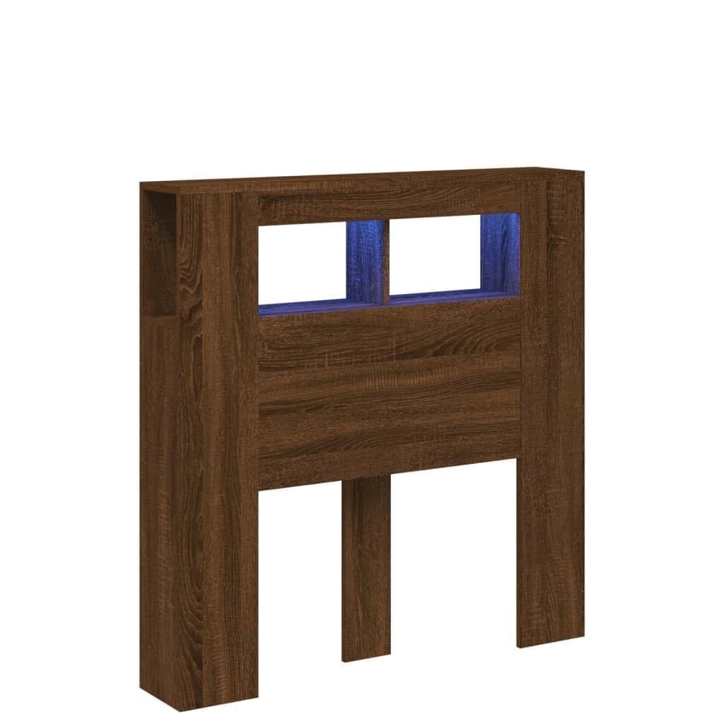Cabecero LED roble marrón de 100cm en madera para dormitorios modernos