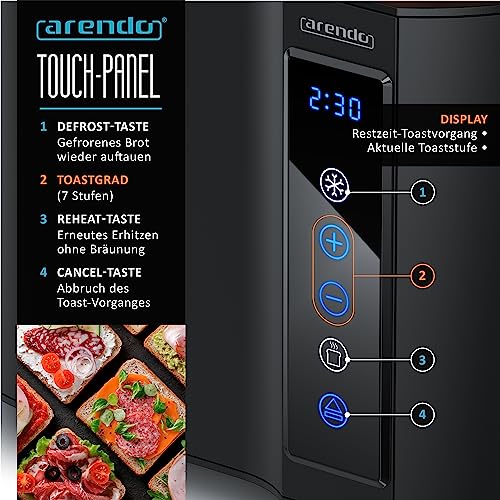 Arendo - Touch Toaster 2 Scheiben Edelstahl - Touchpanel - digital Display Restzeitanzeige - 800 W...