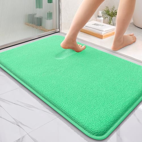 Image of OLANLY Thick Memory Foam Bath Mat Rug 36x24, Extra Soft Absorbent Bathroom Rug, Quick Dry Bath Mats, Non-Slip, Machine Washable Carpet for Bathroom, Tub and Shower, Home Decor Accessories, Mint Green