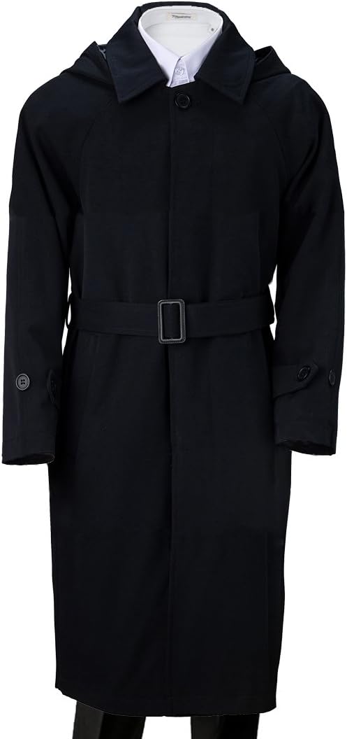 Boys' Dressy Trench Coat with Belt & Hood Waterproof Black Navy