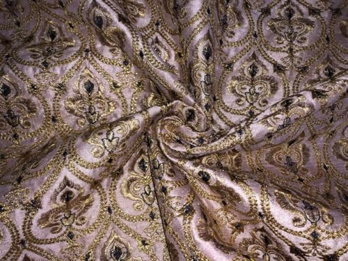 Tissu brocart brodé rose poudré BRO840 largeur 111,8 cm couture
